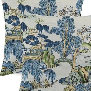 2 Brand New Chinoiserie Grand Millennial Throw Pillow Covers Asian Blue